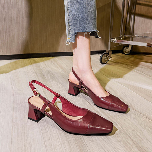 Women's High Closed Toe French Chunky Back Heels