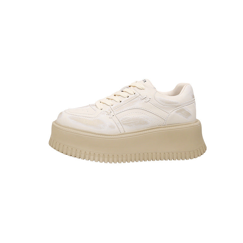 Women's Cowhide Height Increasing Breathable Spring Platform Sneakers