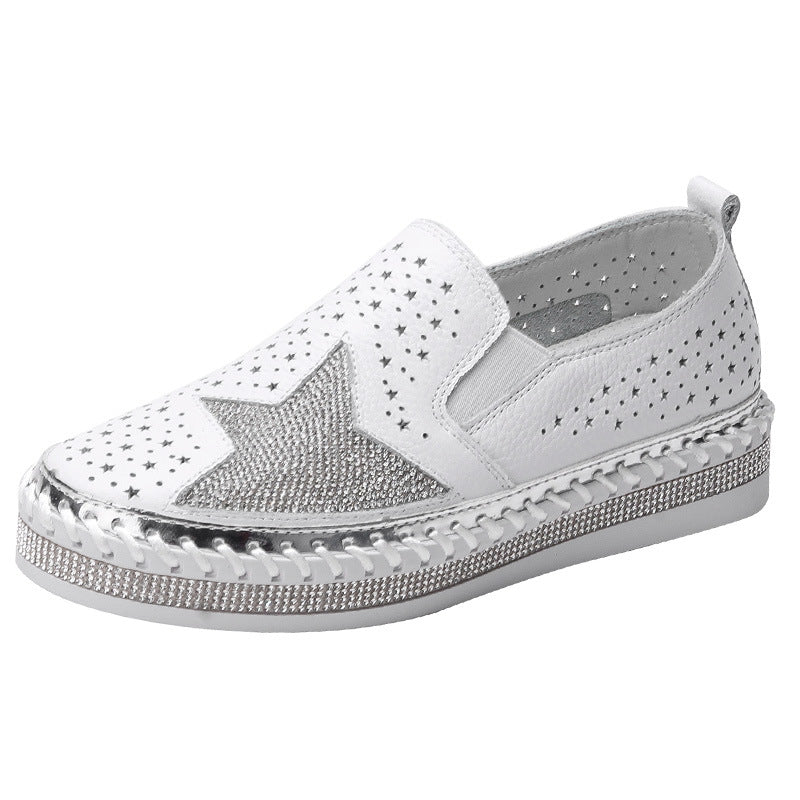 Women's Rhinestone Hollow Breathable Flat Slip-on Casual Shoes