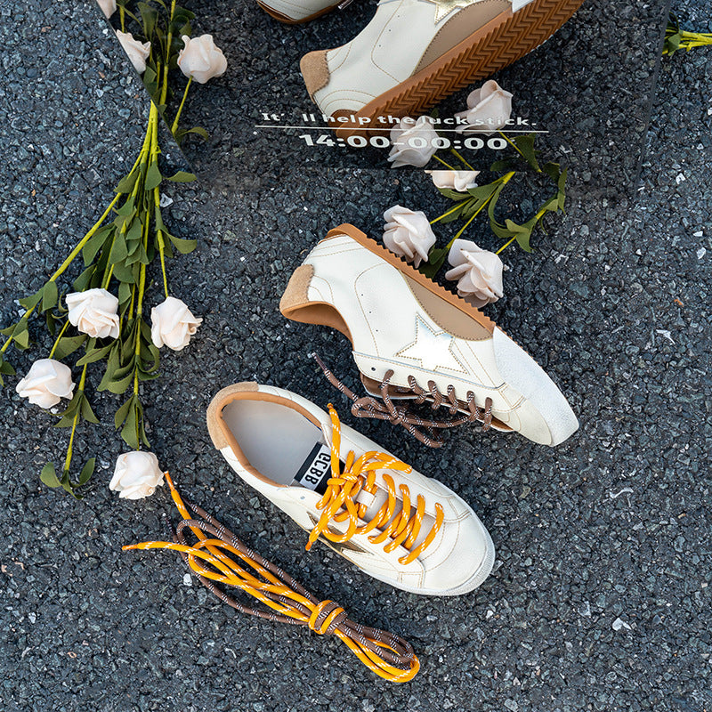 Women's Height Increasing Insole Younger White Distressed Style Sneakers