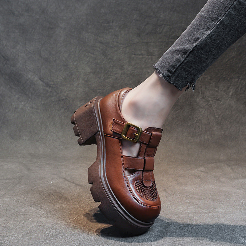 Women's Top Layer Cowhide Summer Height Increasing Sandals