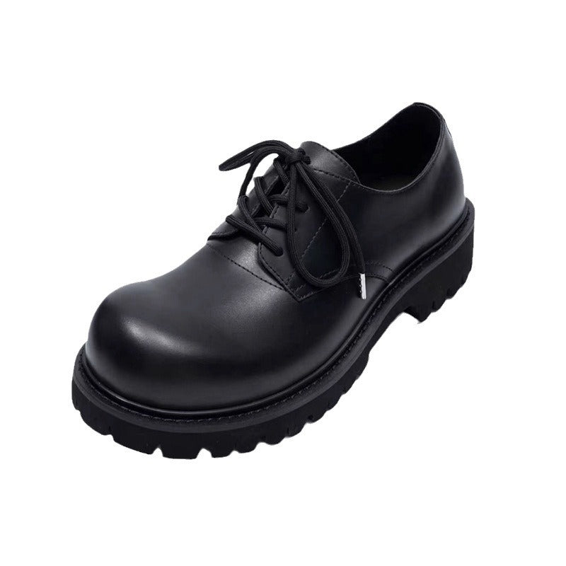 Women's & Men's Black Big Head Derby Thick Sole Women's Shoes