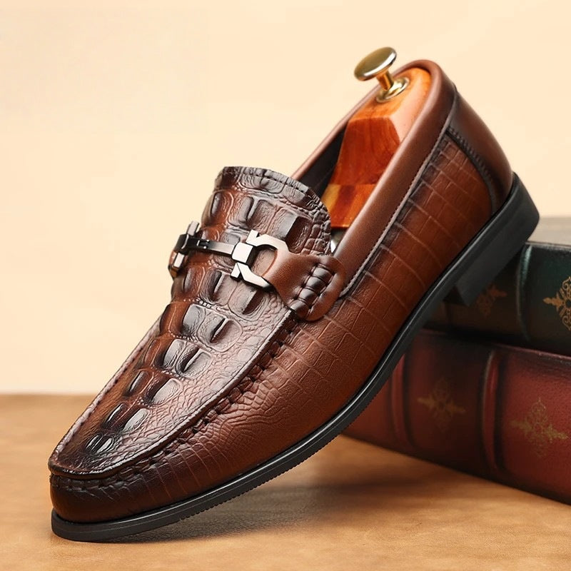 Men's Breathable Trendy Crocodile Pattern British Cowhide Formal Men's Shoes