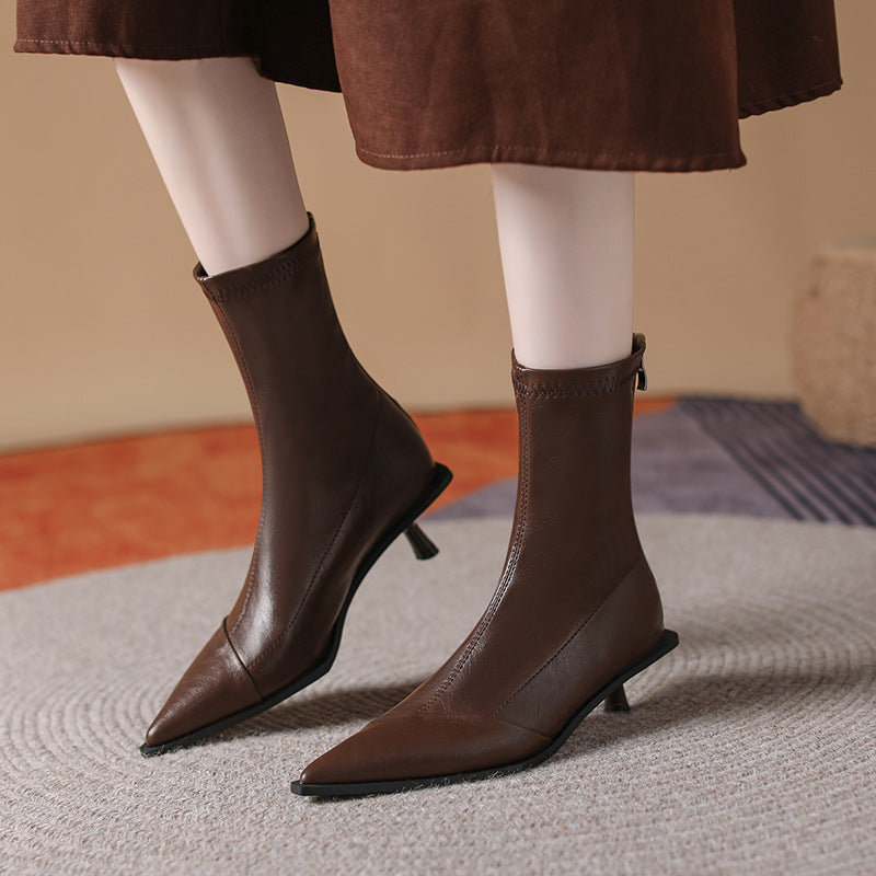 Women's Short For Stretch Pointed Toe Middle Boots