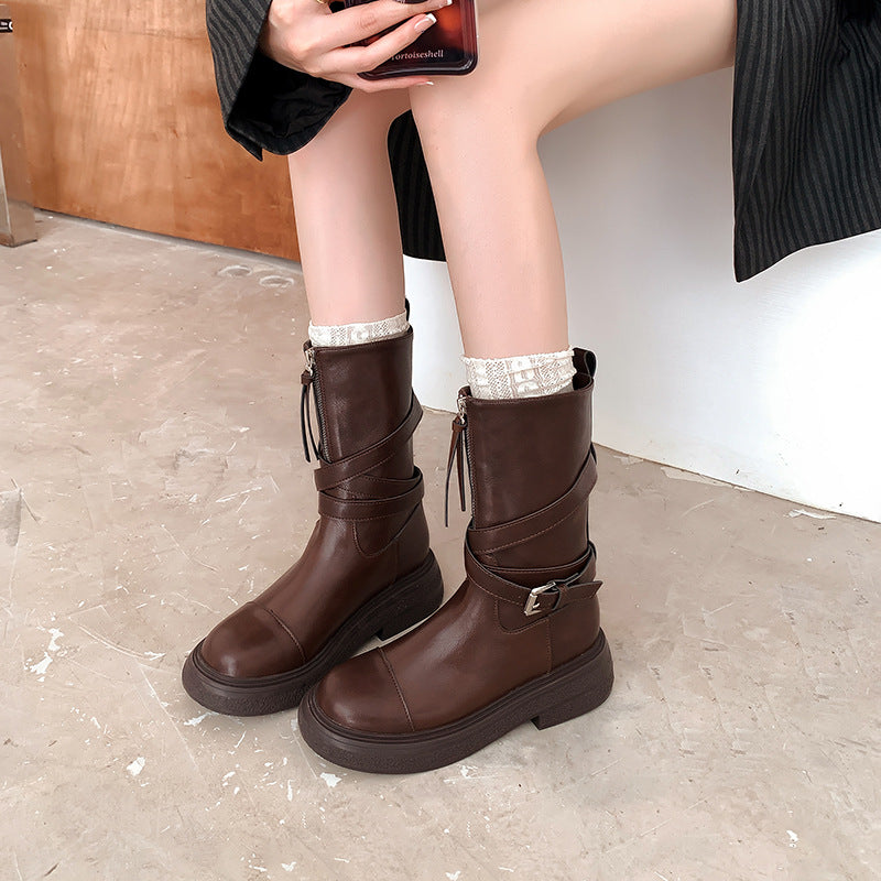 Women's Black Western Cowboy Chunky Martin Below Boots