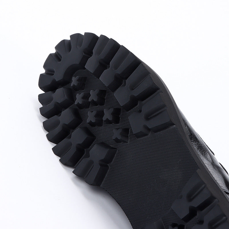 Men's Chain Buckle Platform Top Layer Cowhide Leather Shoes