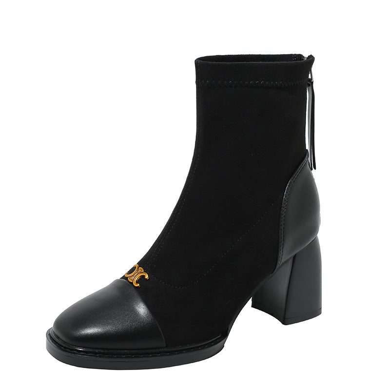 Women's Skinny Korean Style Small Ankle Square Boots