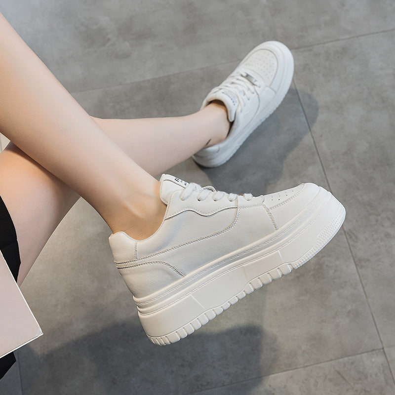 Women's White Autumn Thick Bottom Board Sports Breathable Casual Shoes