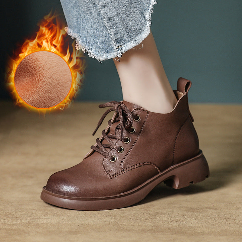 Women's Top Layer Cowhide Bootie Low Doll Head Boots