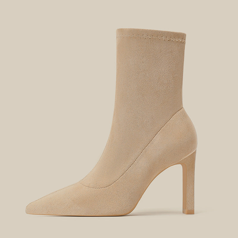 Women's Pointed Toe Stretch Ankle Suede Stiletto Design Temperament Socks Heels