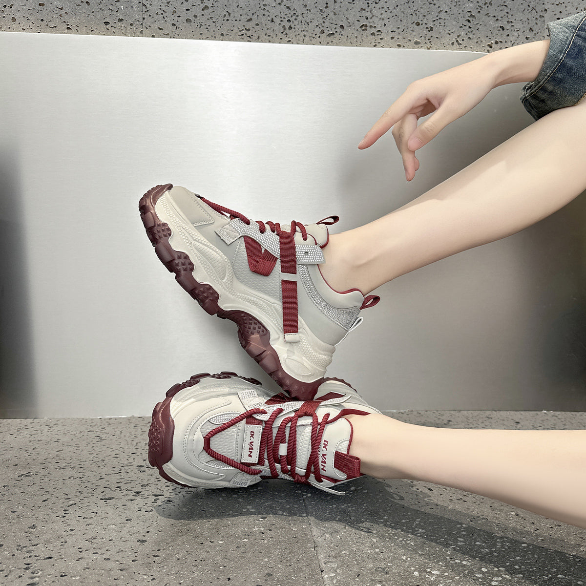 Women's Spring Rhinestone Platform Dad Height Increasing Women's Casual Shoes