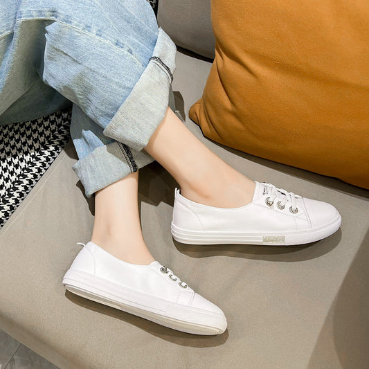 Women's Low-cut White Breathable Versatile Slip-on Flat Casual Shoes