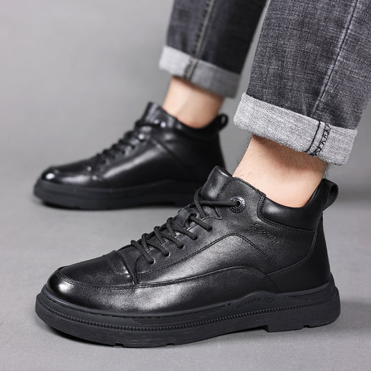 Men's Cotton Real With Fleece Lining Warm Leather Shoes