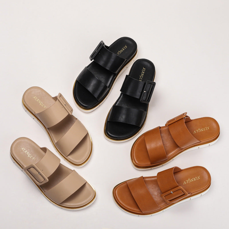 Women's Wedge Summer Outdoor Square Buckle Fashion Slippers