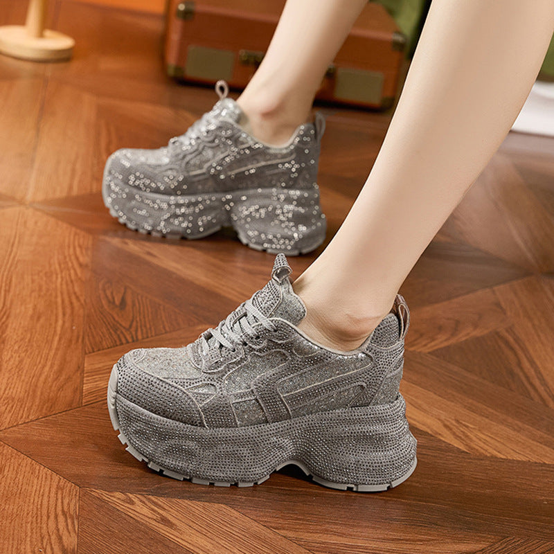 Women's Rhinestone Dad Fashion Height Increasing Insole Women's Shoes