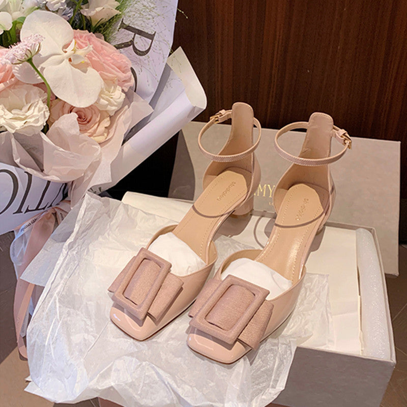 Women's Toe High Hollow Pumps Diagonal Buckle Heels