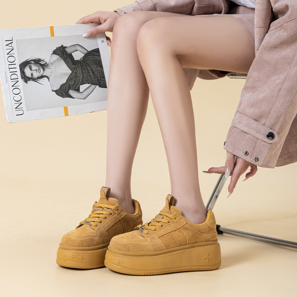 Women's Genuine Platform Board Spring Height Increased Lightweight White Women's Casual Shoes