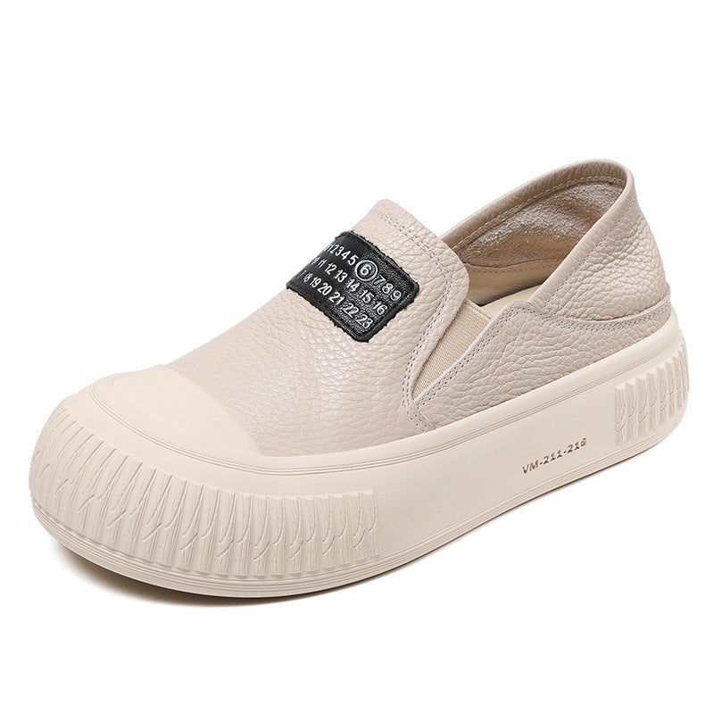 Layer Cowhide Platform Biscuit Shape Female Spring Leisure Slip-on Women's Casual Shoes