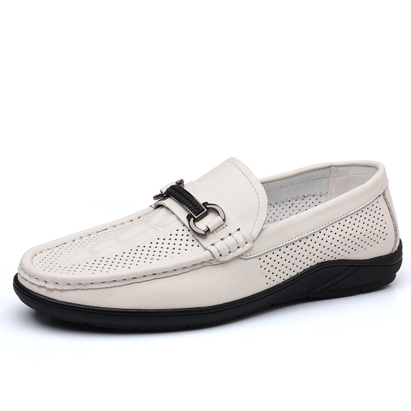 Men's Trendy Breathable Genuine Soft Bottom Hollow Loafers