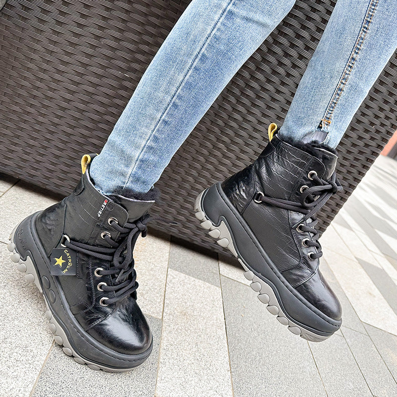 Women's Genuine Big Cotton Sheepskin Fur Integrated Waterproof Snow Boots