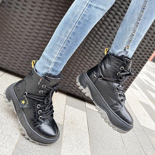 Women's Genuine Big Cotton Sheepskin Fur Integrated Waterproof Snow Boots