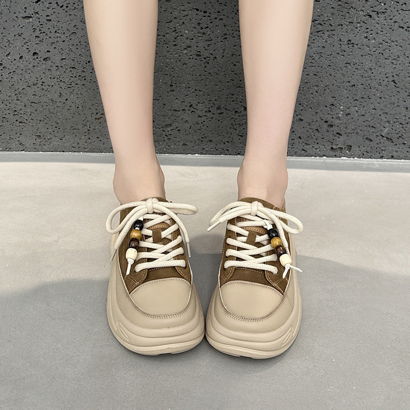 Women's Layer Cowhide Breathable Versatile Retro Sports Sneakers