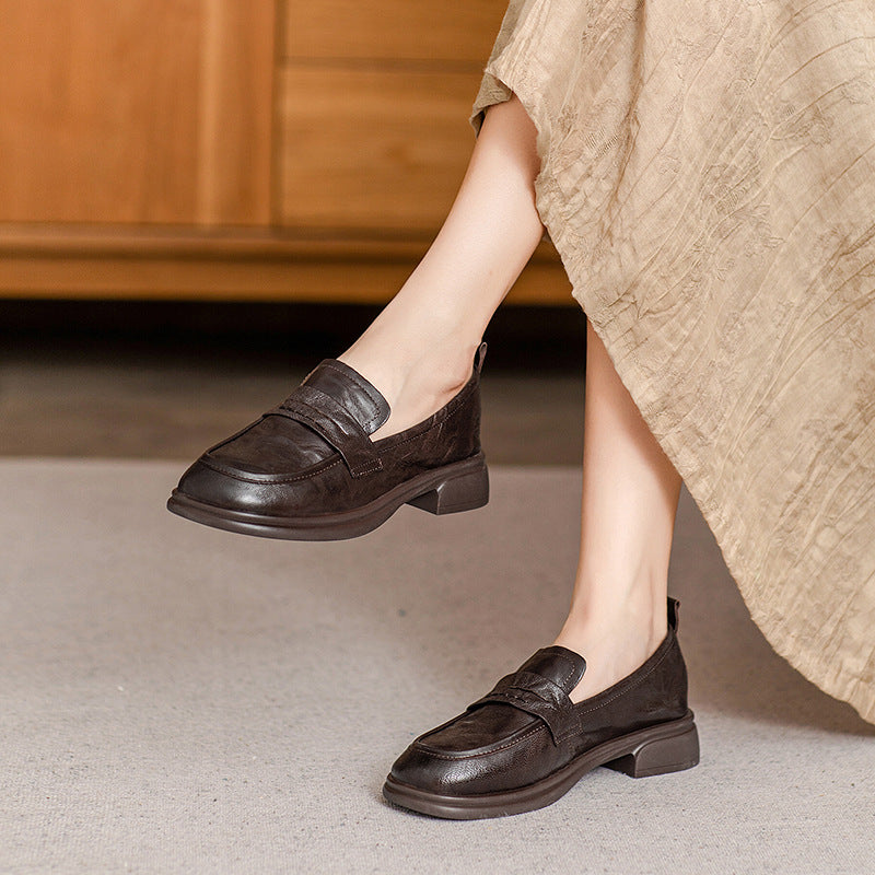 Sheepskin Low British Style Slip-on Uniform Loafers