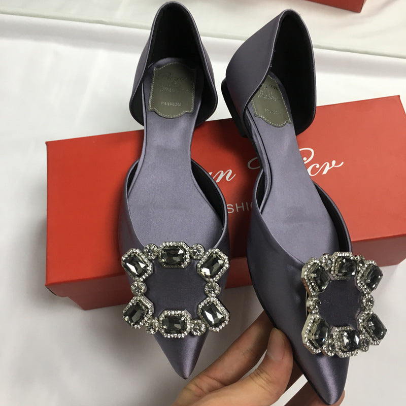 Women's Flat For Rhinestone Square Buckle Hollow Women's Shoes
