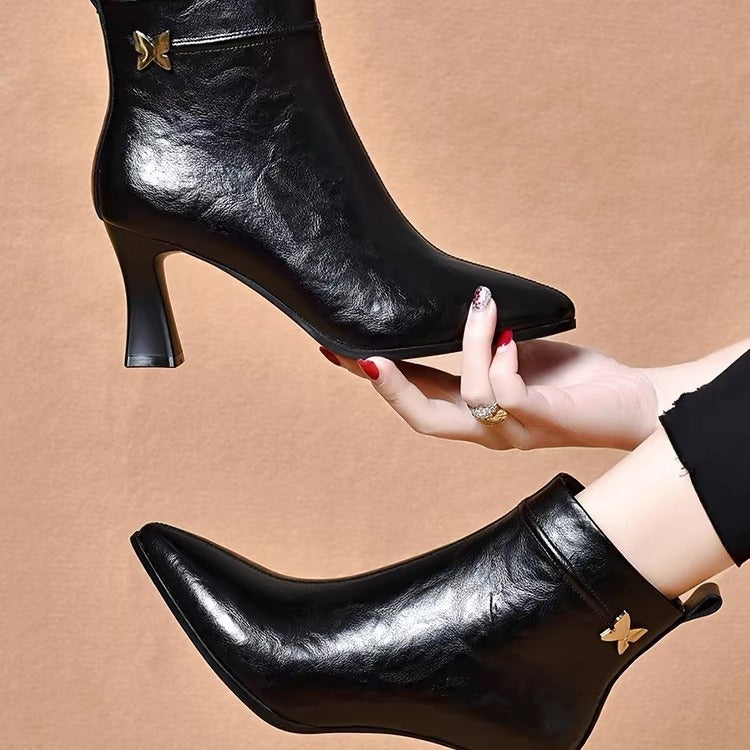Women's Genuine Fashion Pointed Toe Hand Grip Pattern Heels