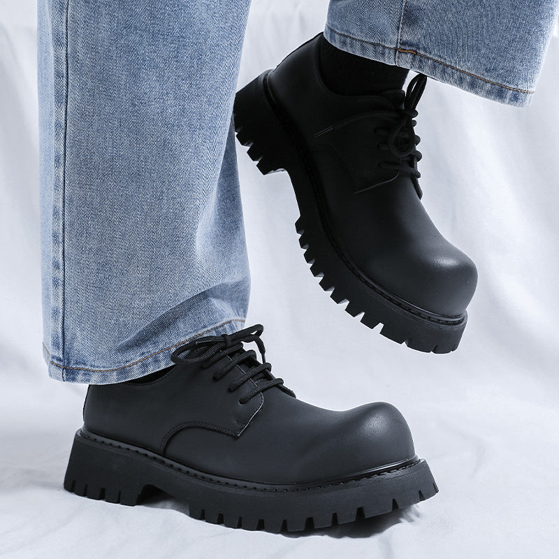 Men's Derby Retro British Platform Height Increasing Big Leather Shoes