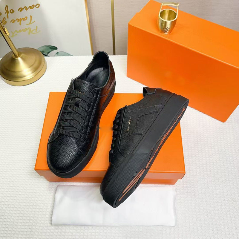 Men's Calfskin Color Matching Lace Up Comfort Sneakers