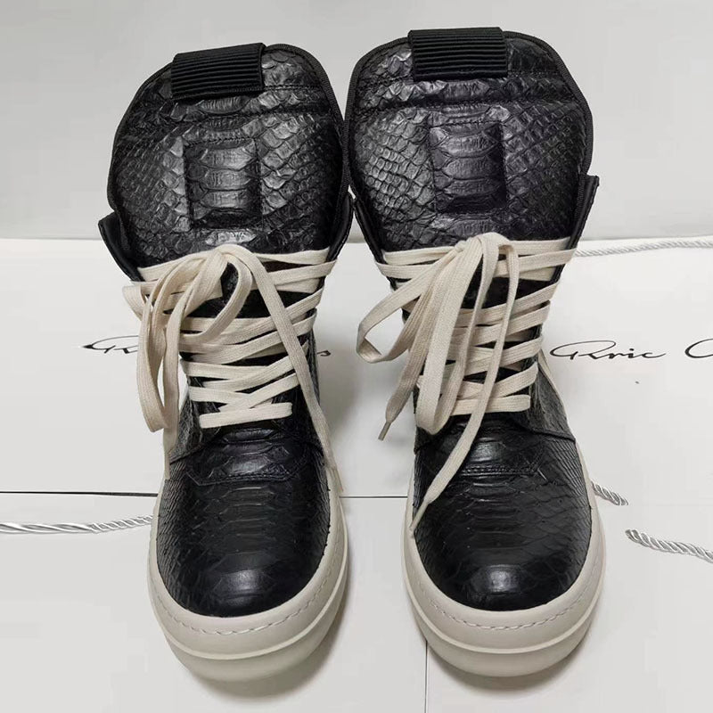 Men's Snakeskin Round Toe Raise The Bottom Lace Up Inverted Sneakers