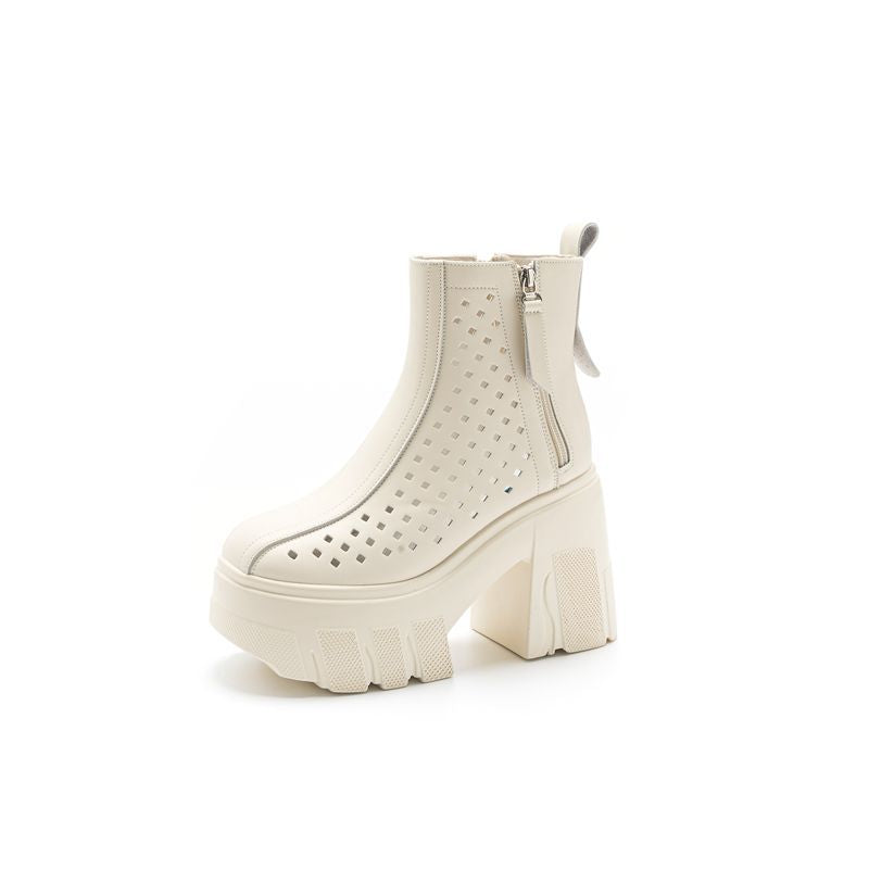 Women's Platform Skinny Elevator Perforated High Riding Sandals