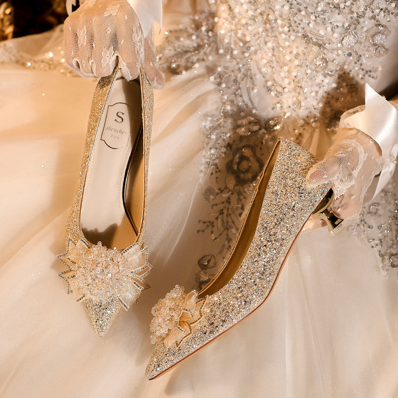 Women's Low Block Stilettos Bow Rhinestone Bridal Main Women's Fashion Shoes