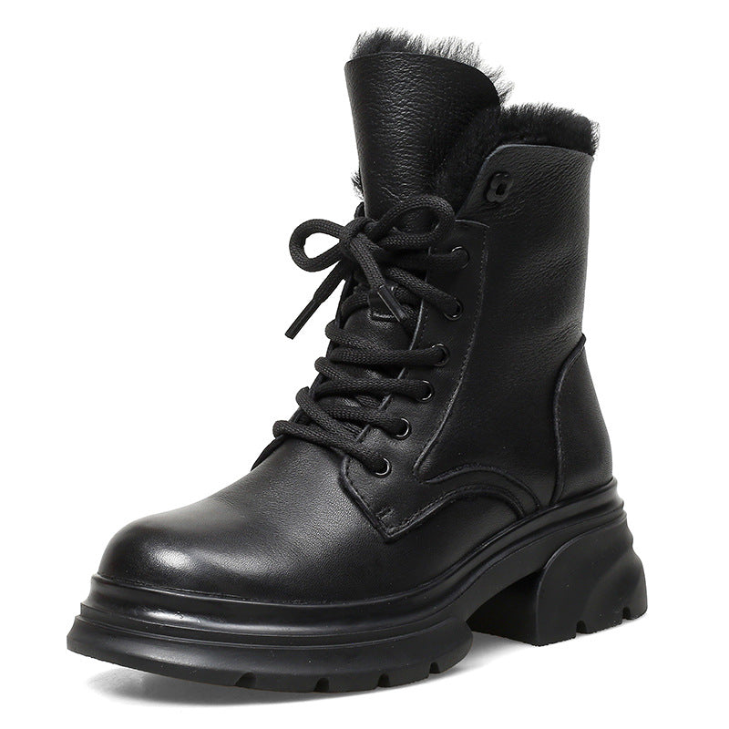Women's Sheepskin Fur Integrated Thickened Cowhide Platform Snow Boots