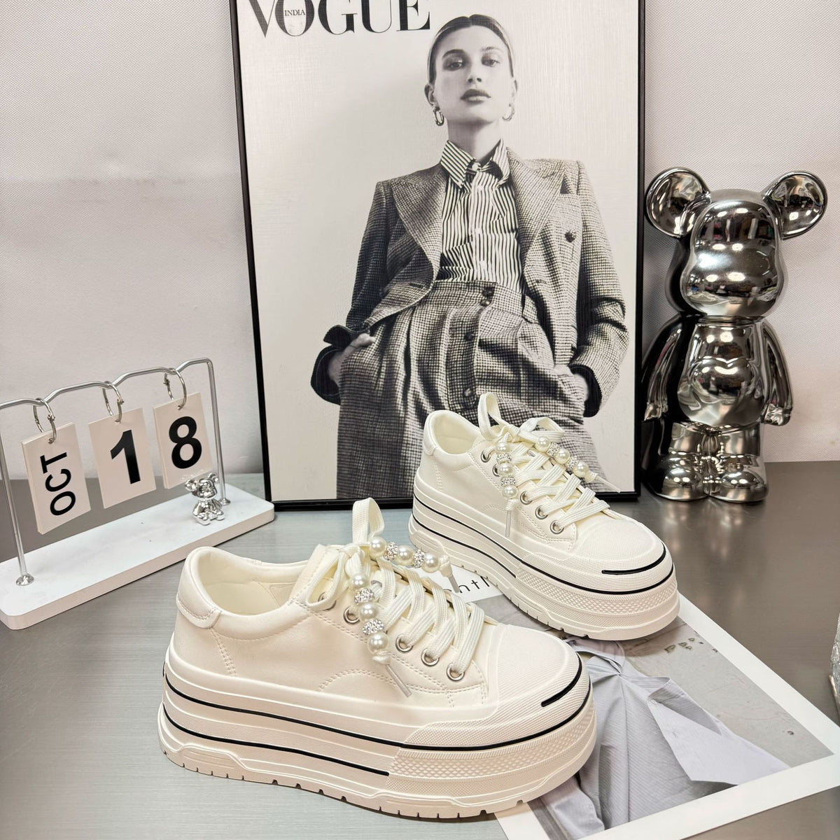 Women's Height Increasing Genuine Platform White Board Fashion Men's Shoes