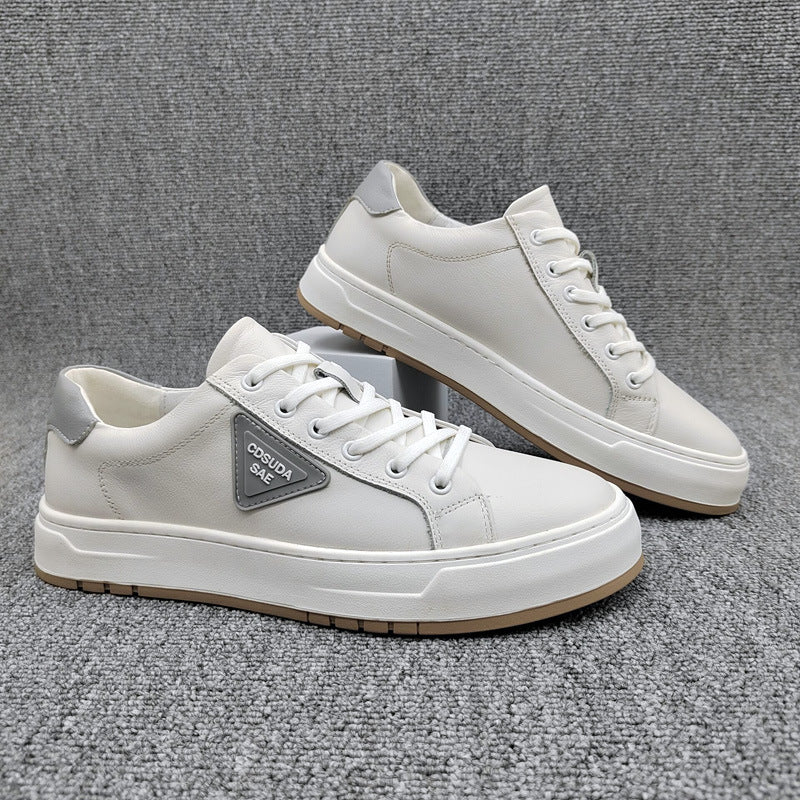 Men's Korean Style Versatile Flat Cowhide White Men's Shoes