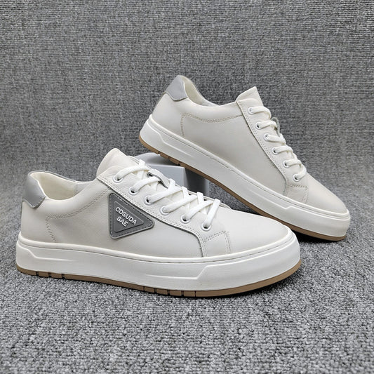 Men's Korean Style Versatile Flat Cowhide White Men's Shoes