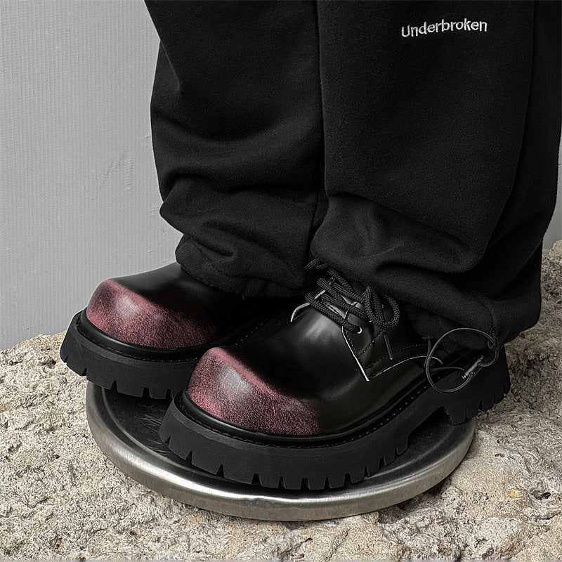 Men's Derby Thick Bottom Increased Mickey Big Head Leather Shoes