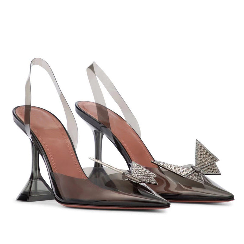 Women's Spring Pointed Toe Transparent Cap Rhinestone Sandals