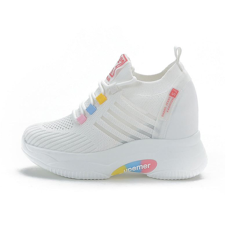 Women's Platform Height Increasing Insole White Mesh Men's Shoes