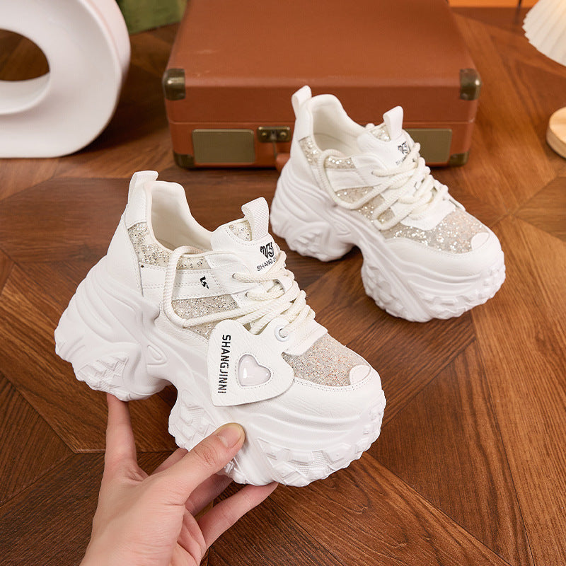 Women's Dad Small Height Increasing Insole Fashionable Platform Hollow Sneakers