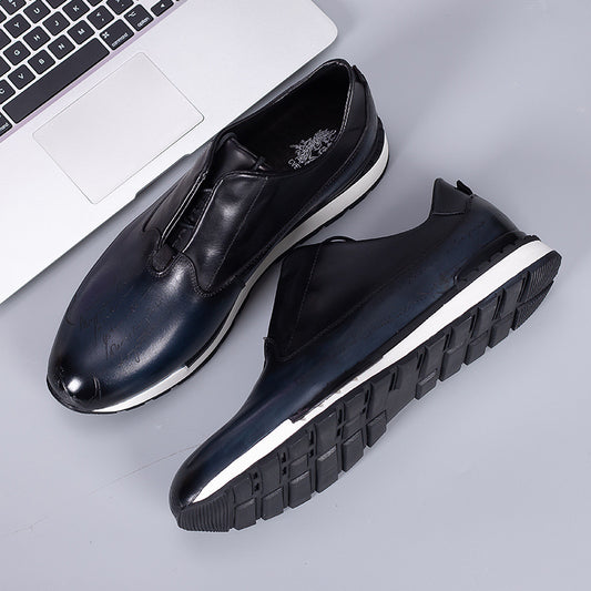 Men's Genuine Round Toe Fashion First Layer Leather Shoes