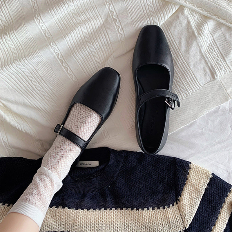 Women's Soft Bottom Genuine Mary Jane Pumps Buckle Strap Shallow Women's Shoes