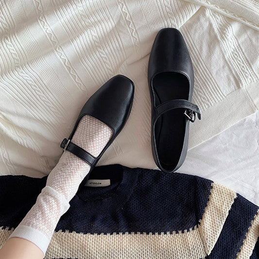 Women's Soft Bottom Genuine Mary Jane Pumps Buckle Strap Shallow Women's Shoes