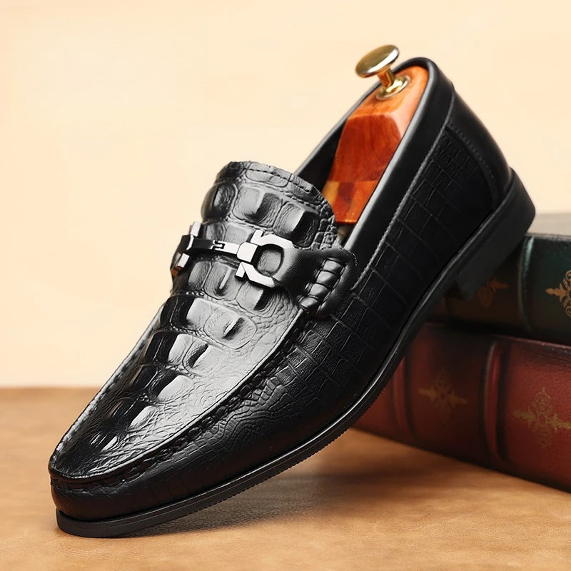 Men's Breathable Trendy Crocodile Pattern British Cowhide Formal Men's Shoes