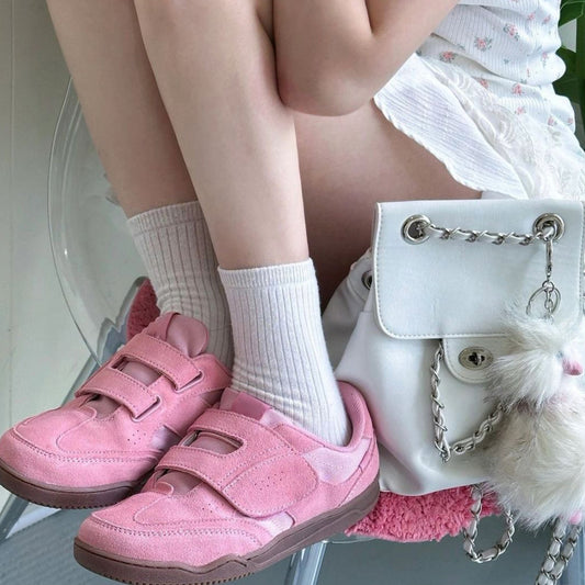 Women's Cowhide Version Niche Velcro Round Toe Sneakers