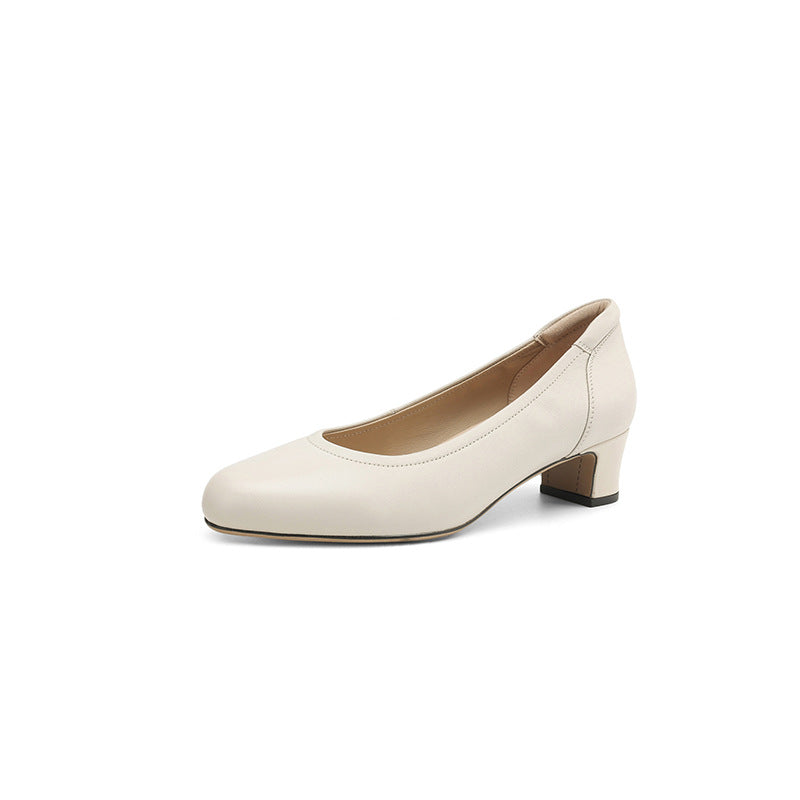 Women's Sheepskin Chunky Pumps Spring Simple Low-cut Slip-on Women's Fashion Shoes