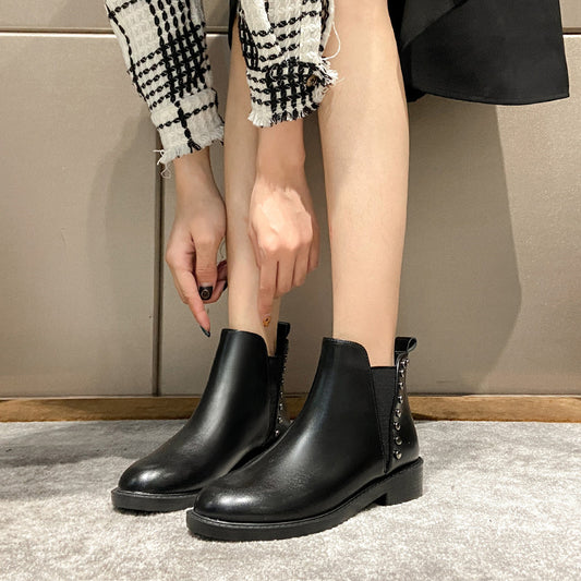 Women's Ankle Fleece-lined Thin Chelsea Flat Martin Boots