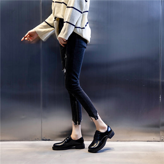 Women's Fashion Spring Thick Bottom Chunky Mary Leather Shoes